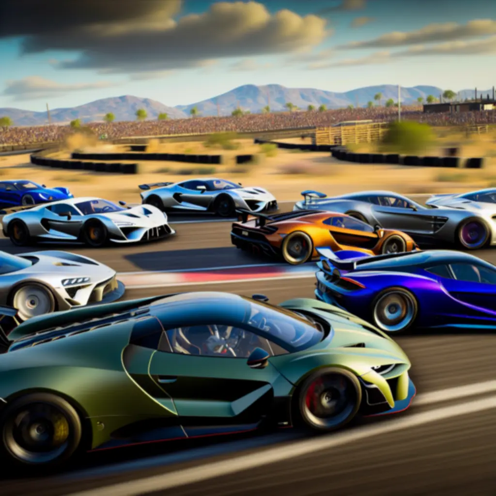 High-speed supercars on a race track