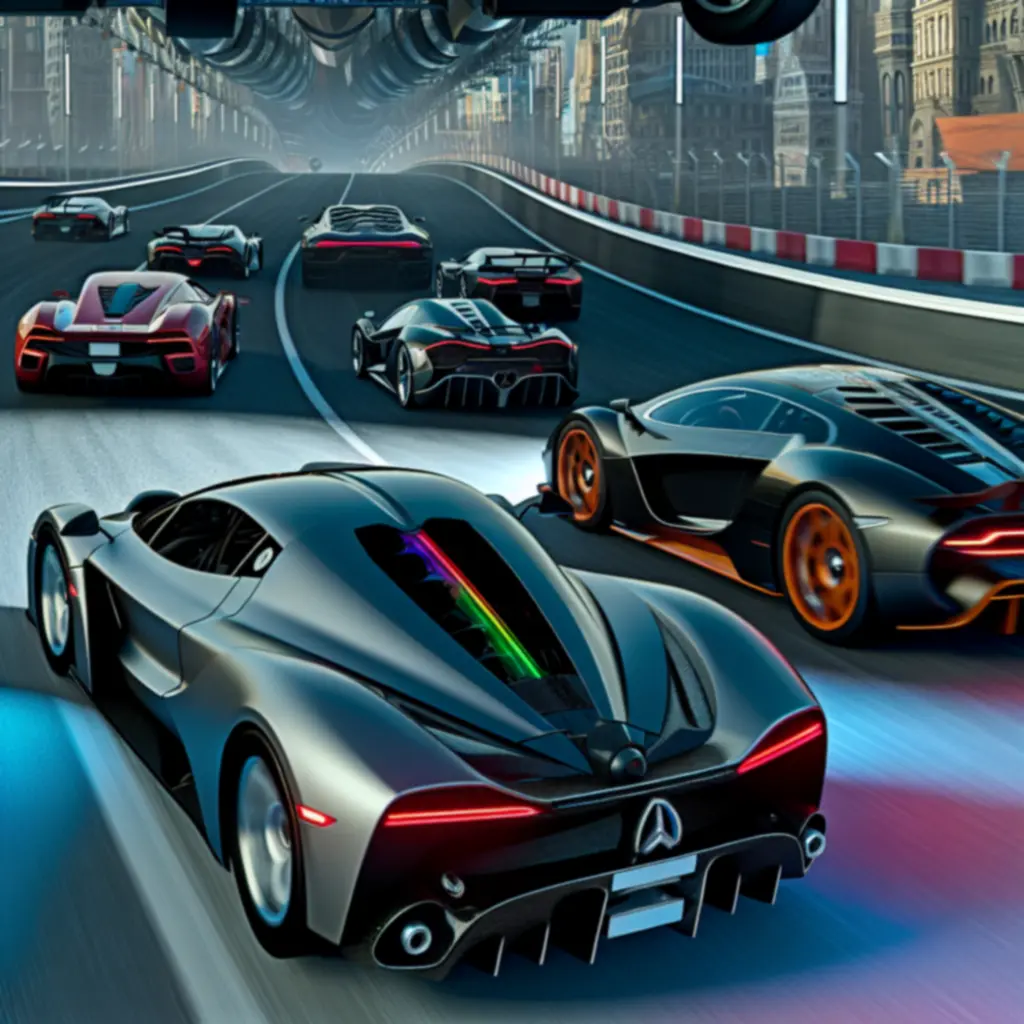 High-speed supercars racing on track