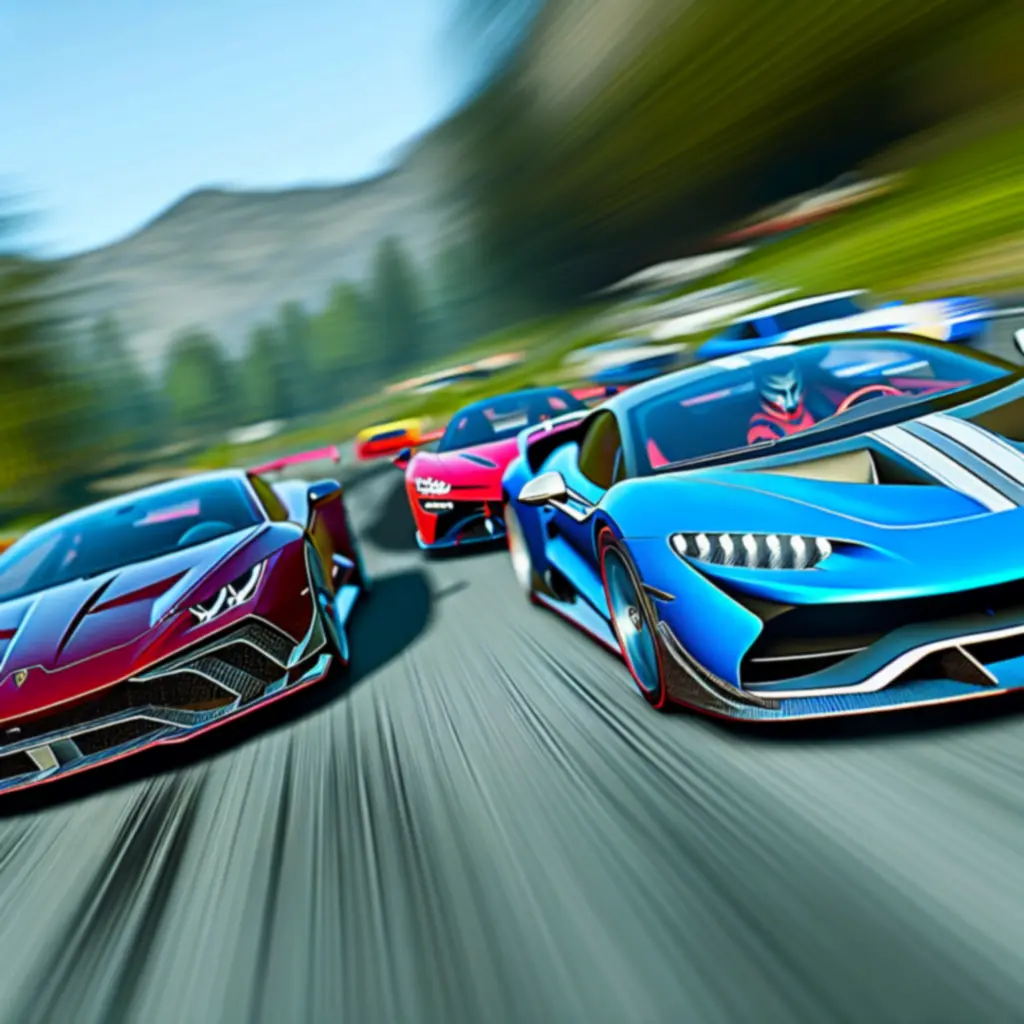 High-speed supercars racing on track